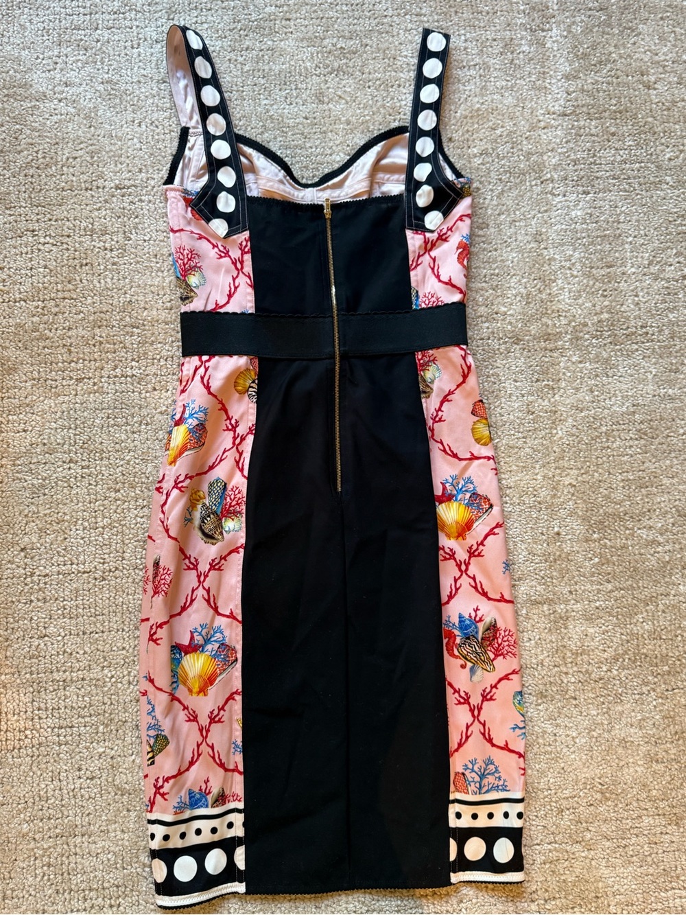 Dolce and Gabbana Pink Floral Coral-Print Sheath Dress with Black Accents - Picture 4 of 5